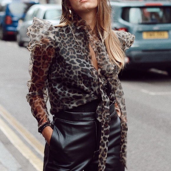nobrand Tops - Trendy animal print organza top